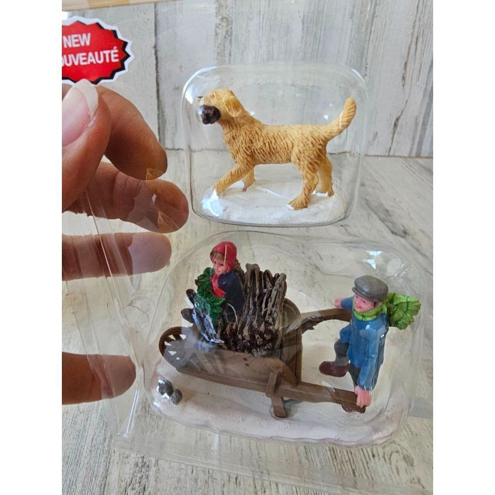 Lemax dog log cart kids set village Xmas 2018 new - Picture 2 of 5